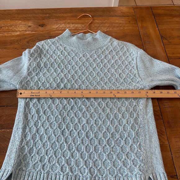 Talbots honeycomb high low mock neck sweater blue green size small - Picture 7 of 8